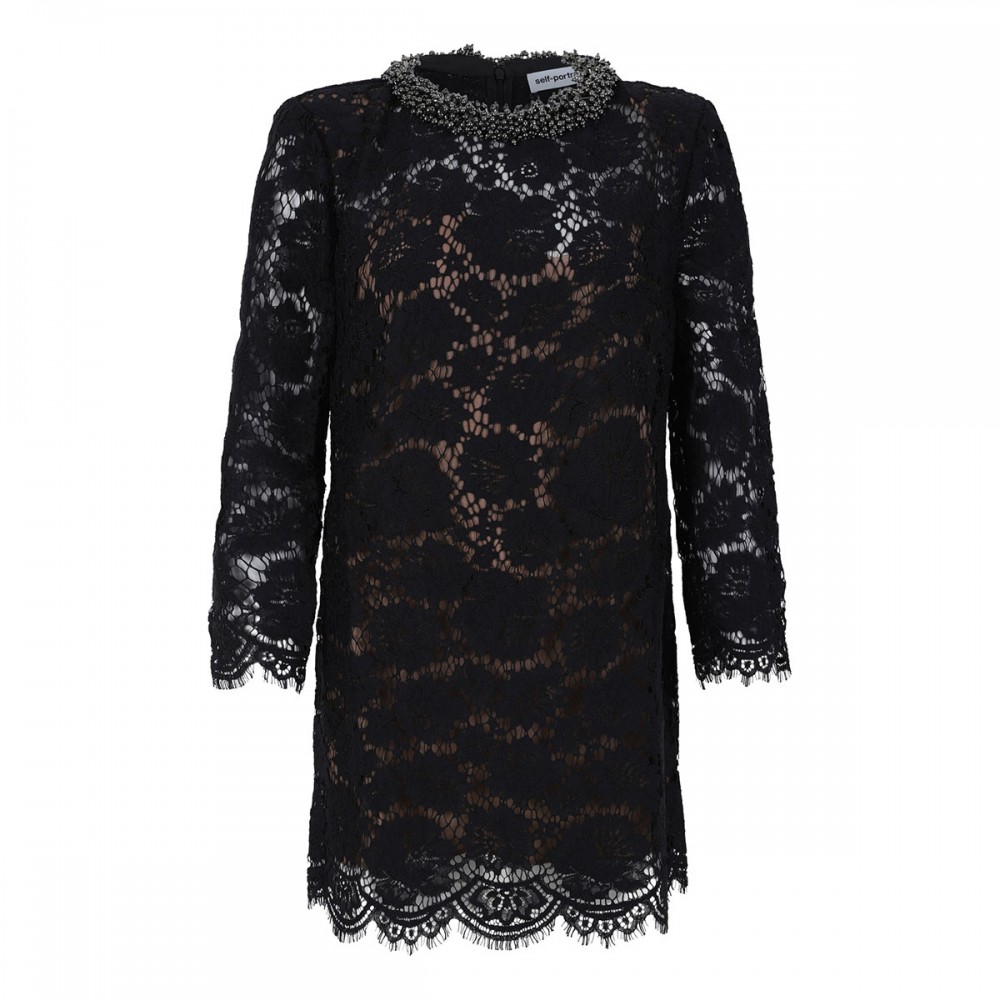 Black lace long sleeve mini dress