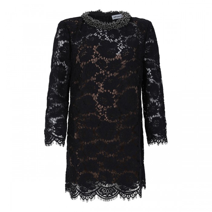 Black lace long sleeve mini dress