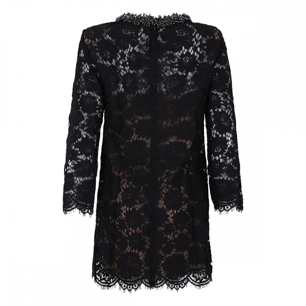 Black lace long sleeve mini dress