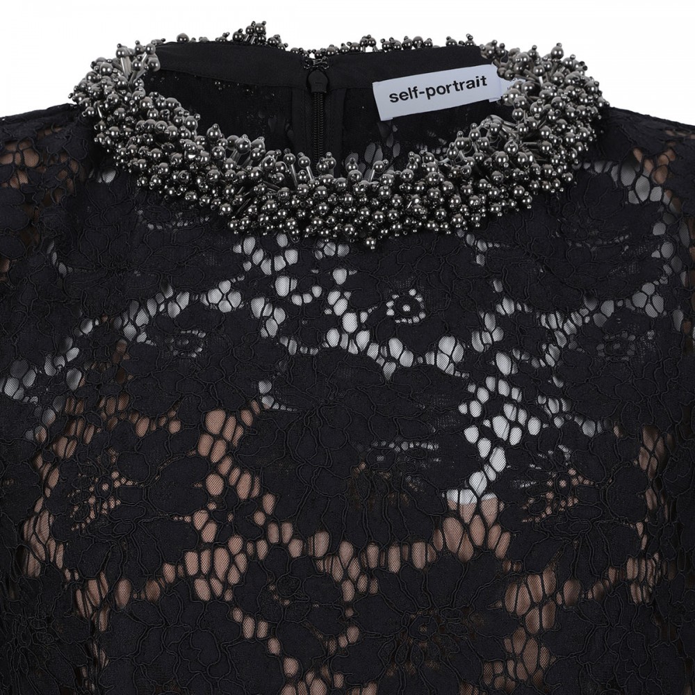 Black lace long sleeve mini dress