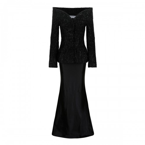 Black metallic boucle satin...