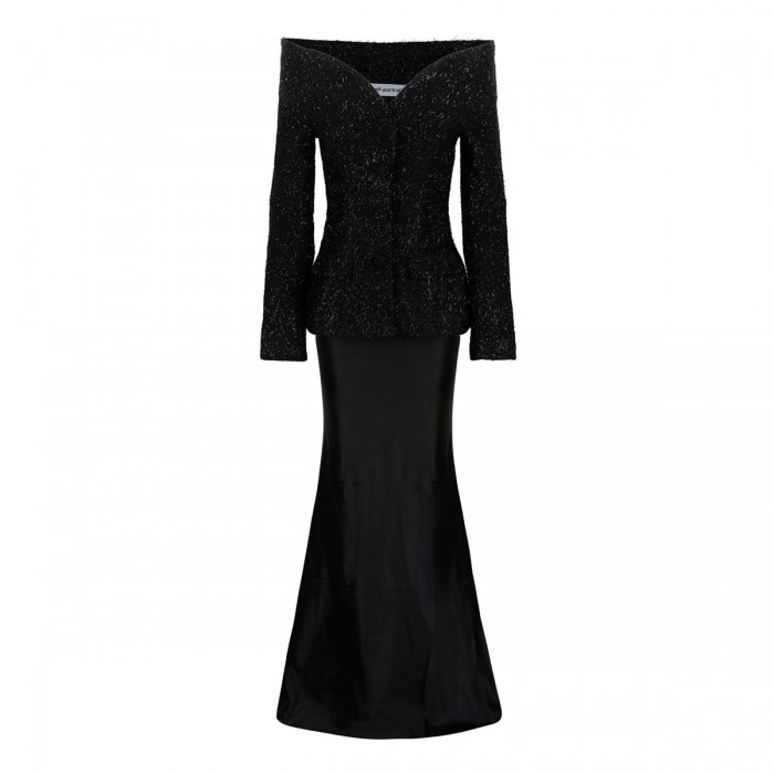 Black metallic boucle satin maxi dress