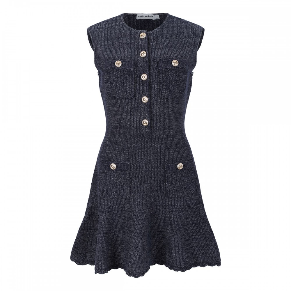 Navy textured knit mini dress