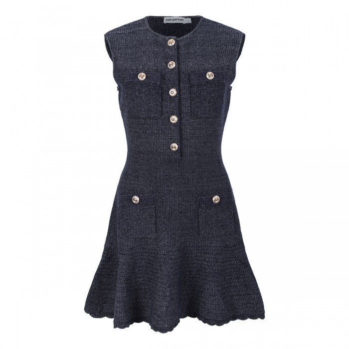 Navy textured knit mini dress