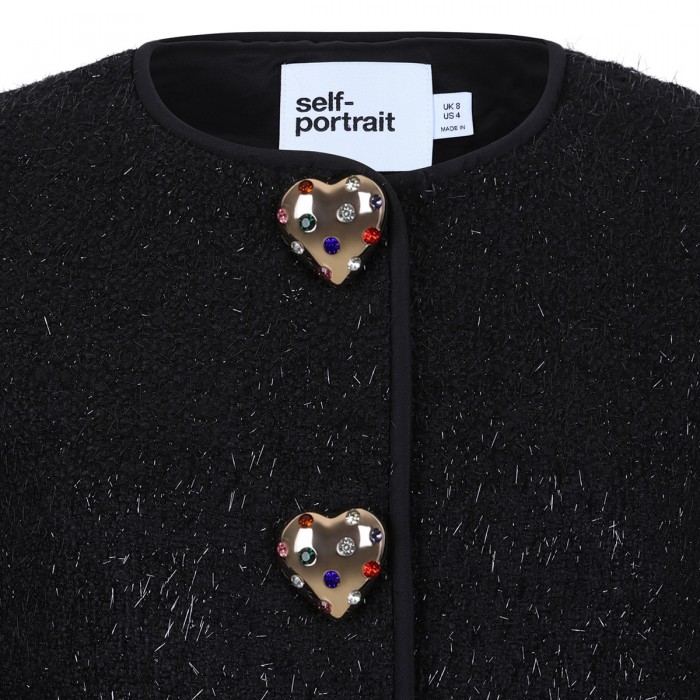 Black metallic boucle fur cuff jacket