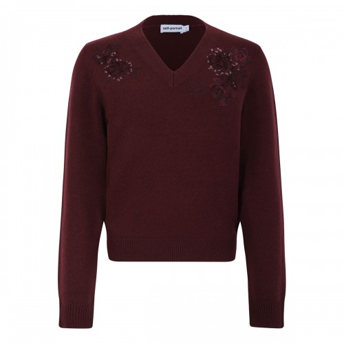 Burgundy flower wool sweater