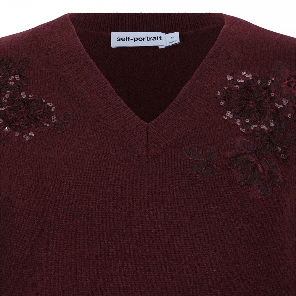 Burgundy flower wool sweater