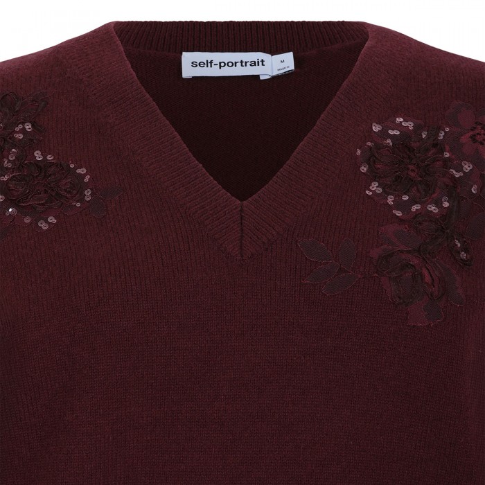 Burgundy flower wool sweater