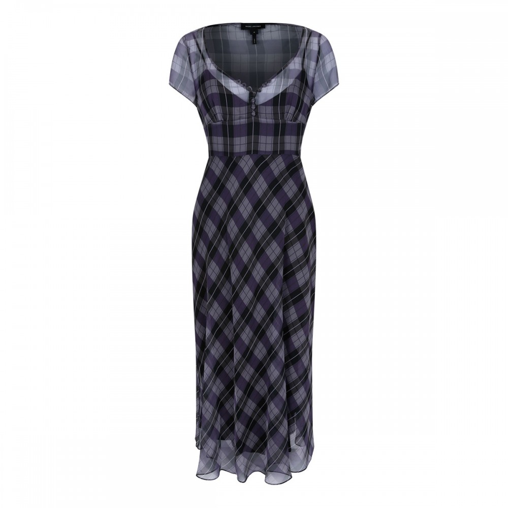 Plaid chiffon midi dress