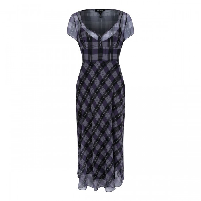 Plaid chiffon midi dress