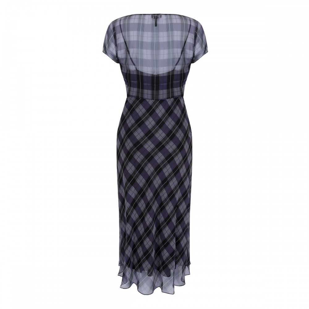 Plaid chiffon midi dress