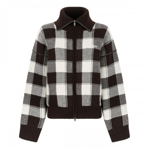 Check wool zipped sweatshirt