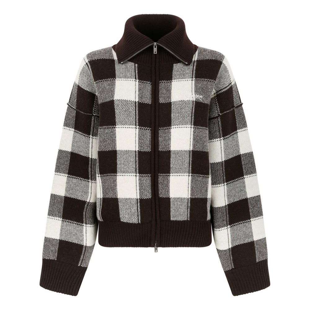 Check wool zipped sweatshirt