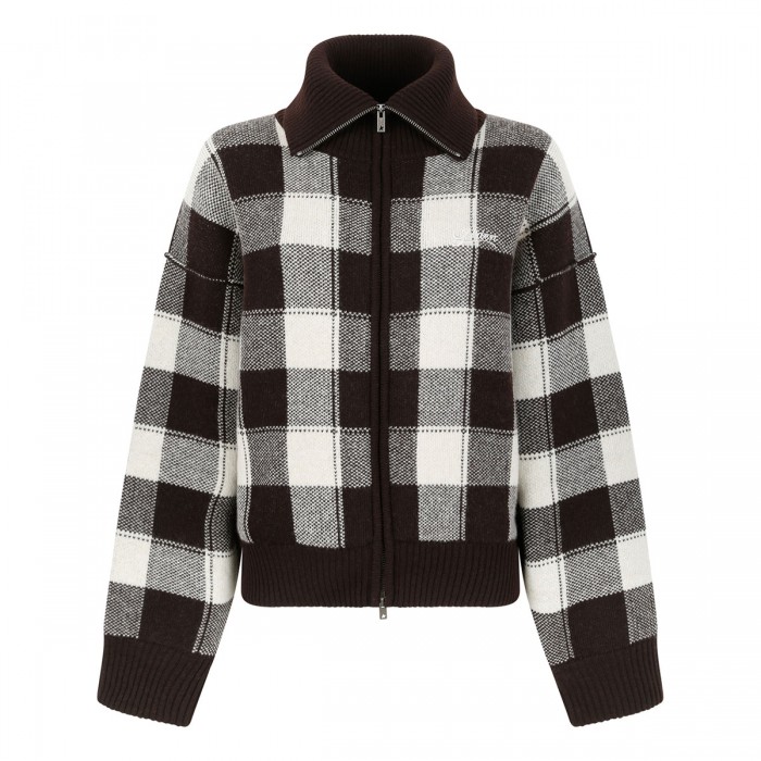 Check wool zipped sweatshirt