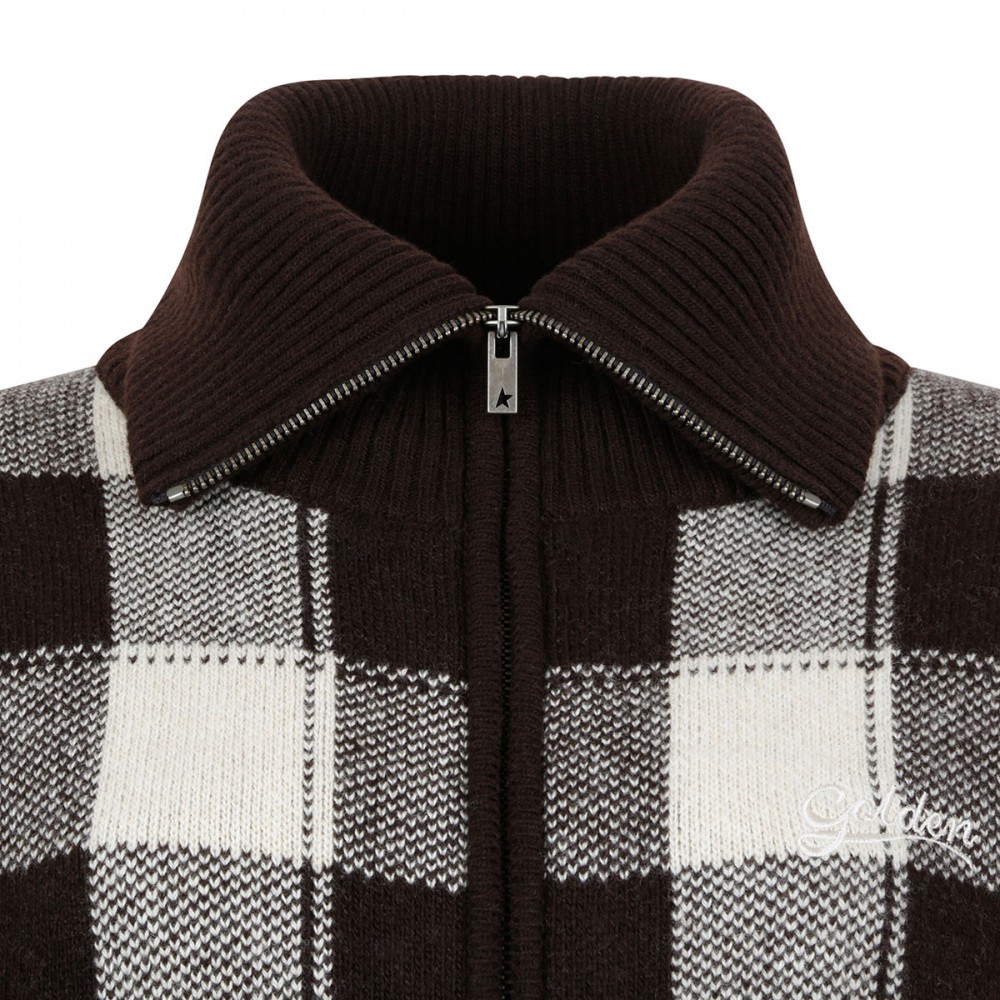 Check wool zipped sweatshirt