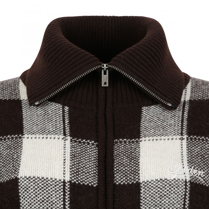 Check wool zipped sweatshirt