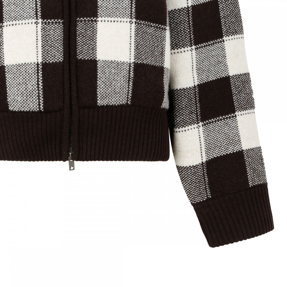 Check wool zipped sweatshirt