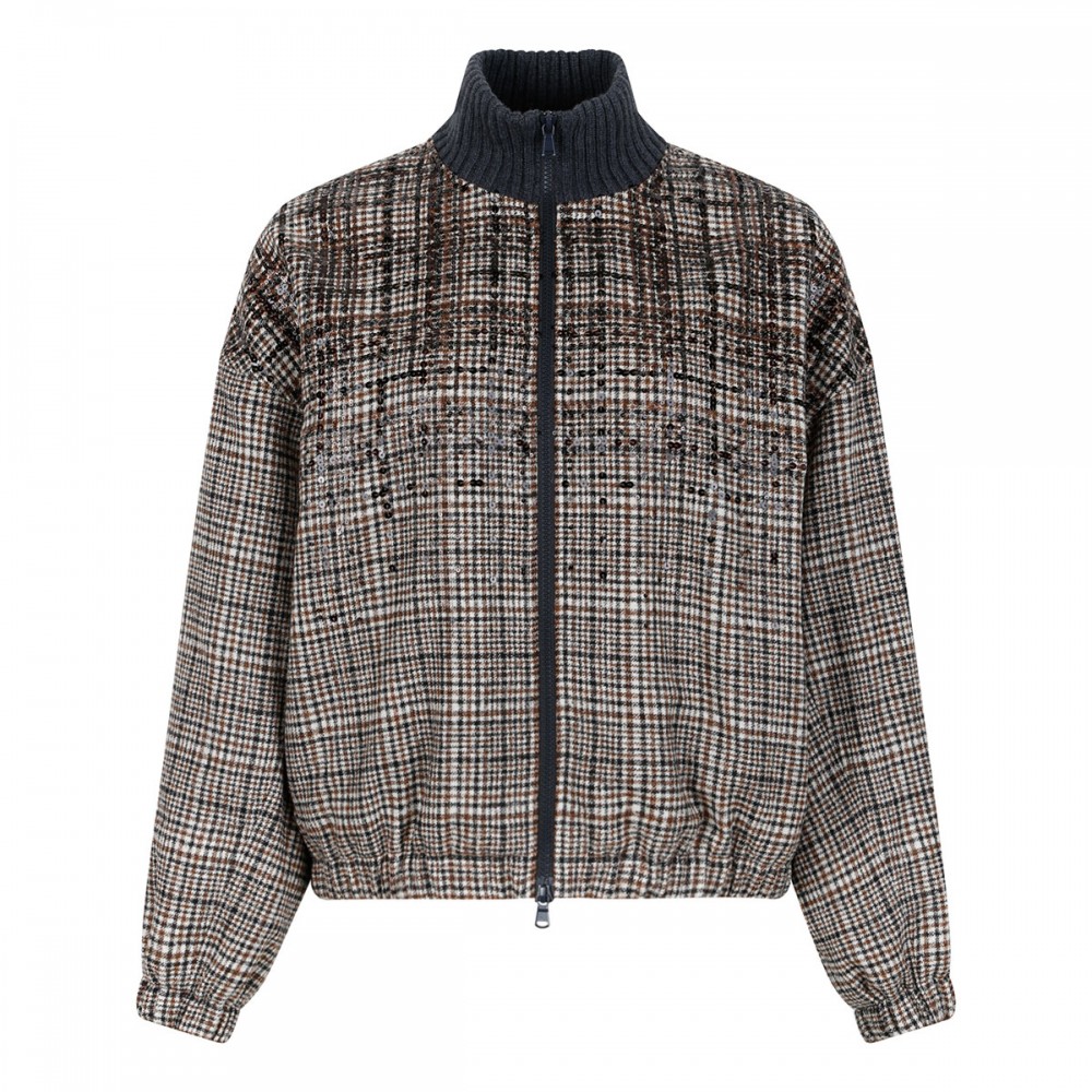 Check alpaca blend jacket