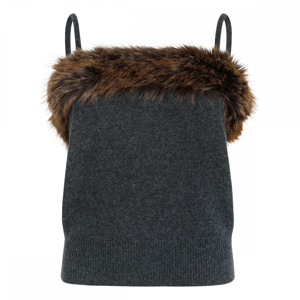Faux fur lined knit tank
