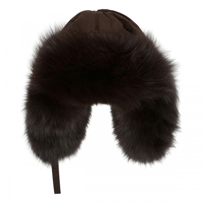 Tech fabric Ushanka with fox fur trims