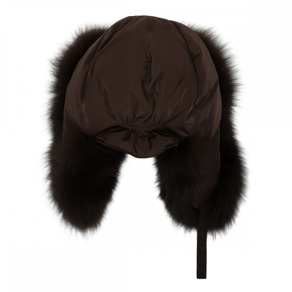 Tech fabric Ushanka with fox fur trims