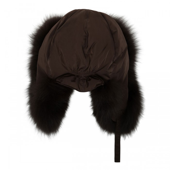 Tech fabric Ushanka with fox fur trims