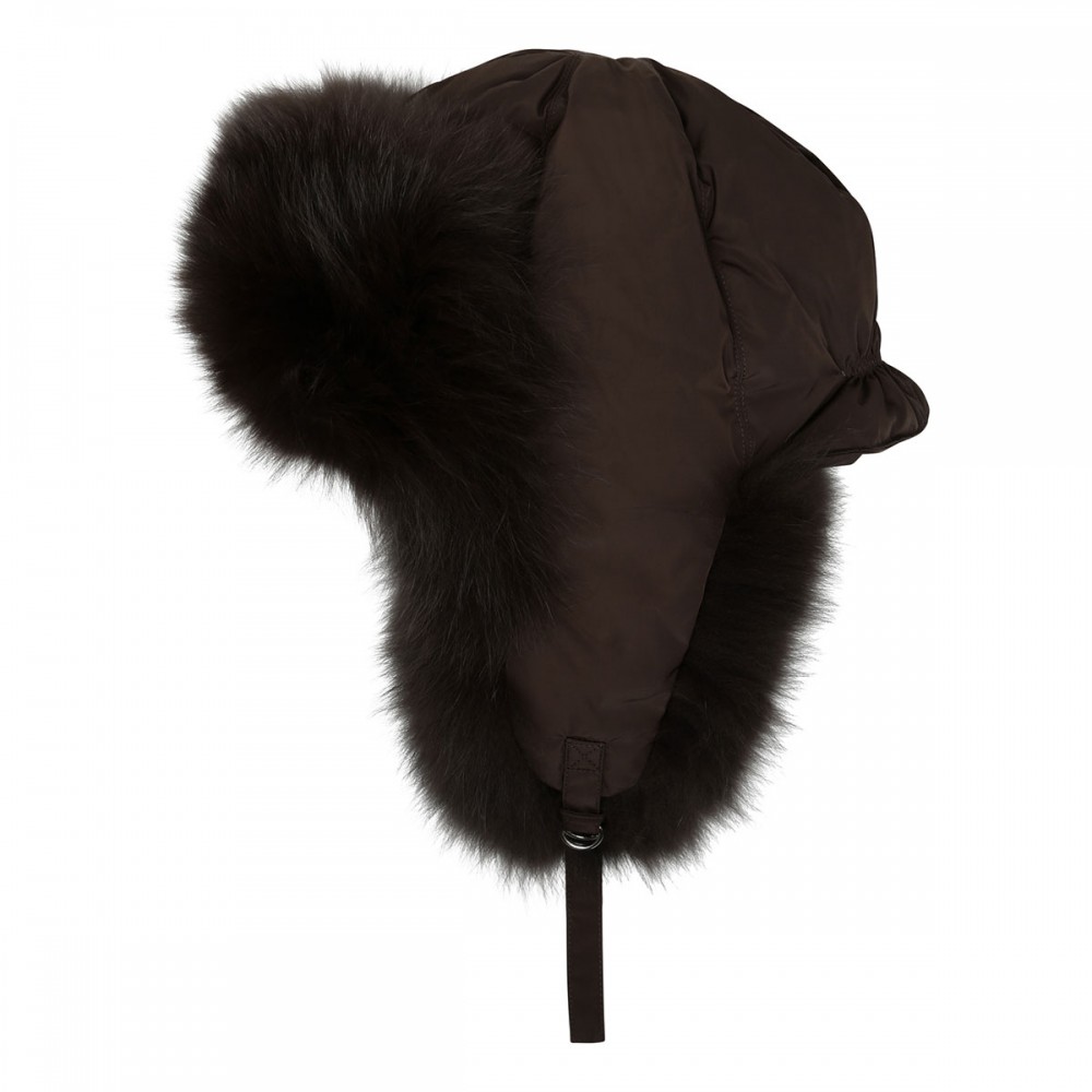 Tech fabric Ushanka with fox fur trims