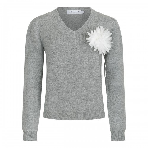 Gray flower wool jumper