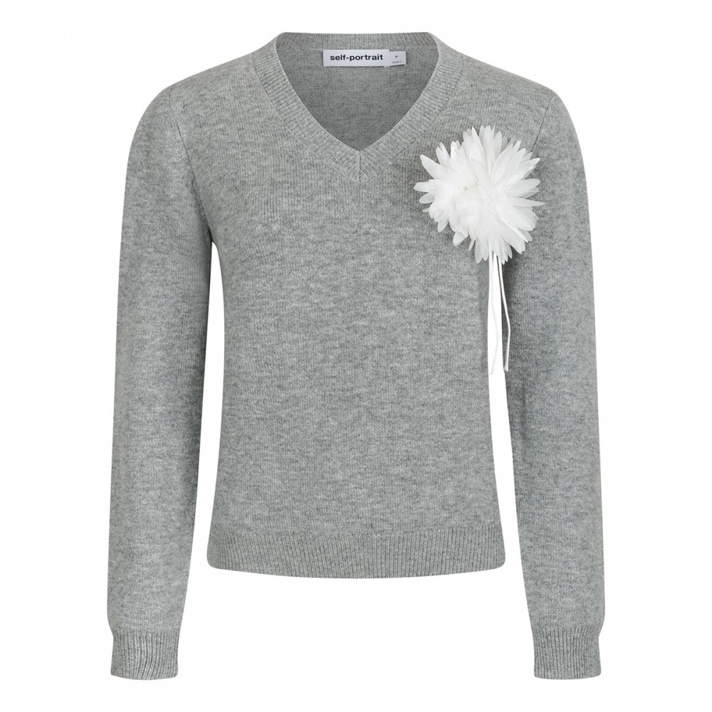 Gray flower wool jumper