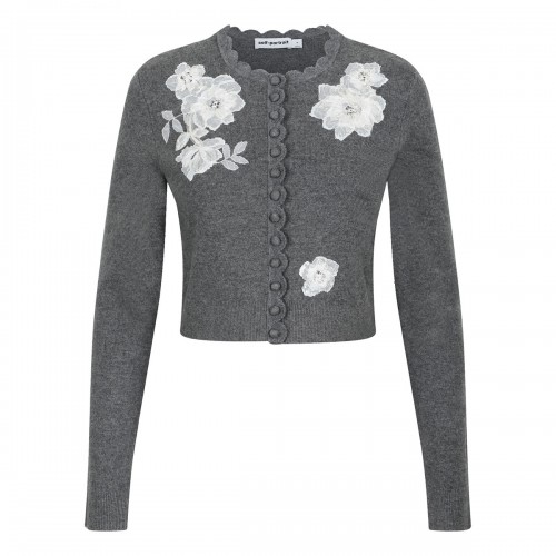Gray lace flower knit cardigan