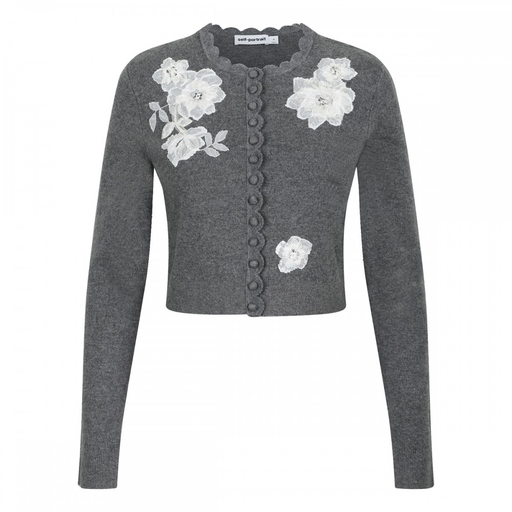 Gray lace flower knit cardigan
