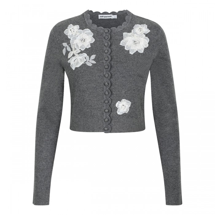 Gray lace flower knit cardigan
