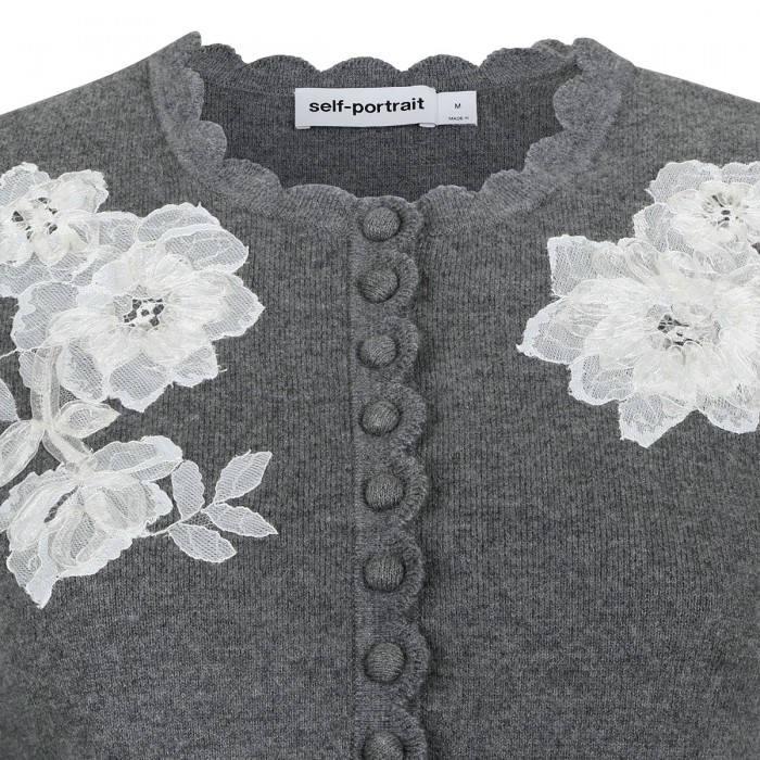 Gray lace flower knit cardigan