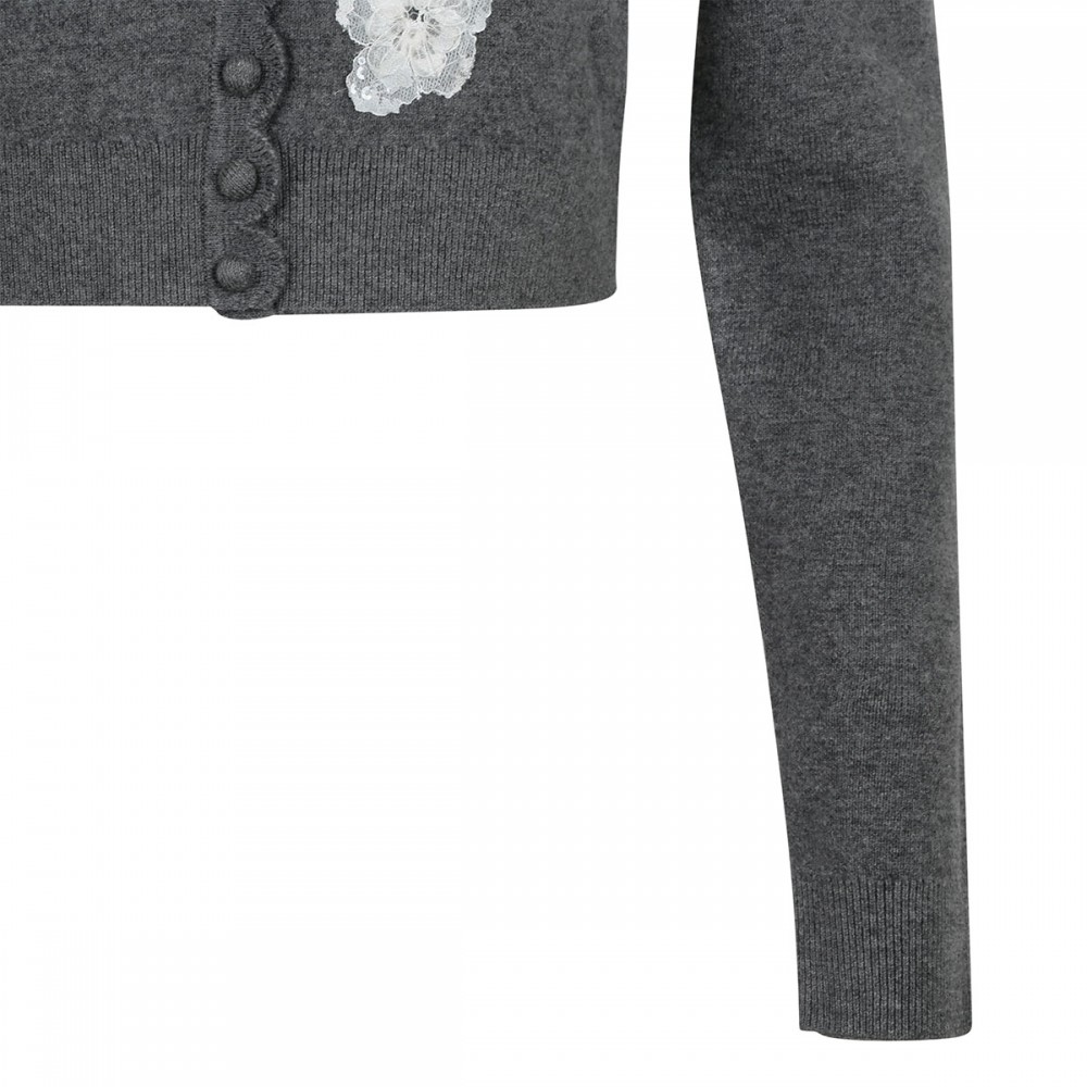 Gray lace flower knit cardigan