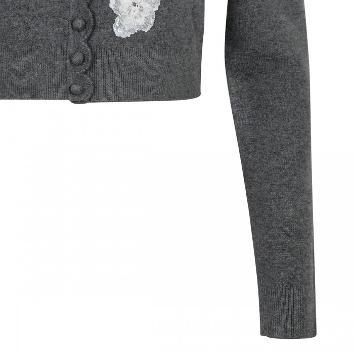 Gray lace flower knit cardigan