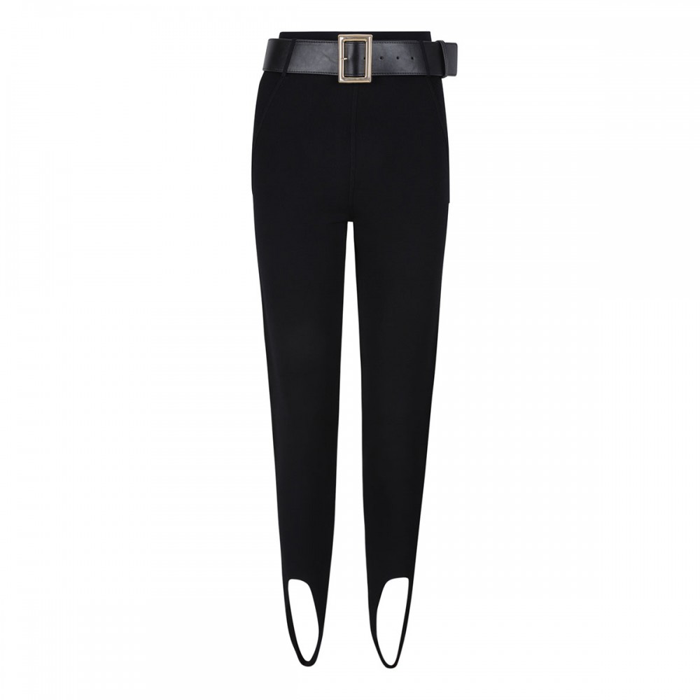 Black knit stirrup leggings