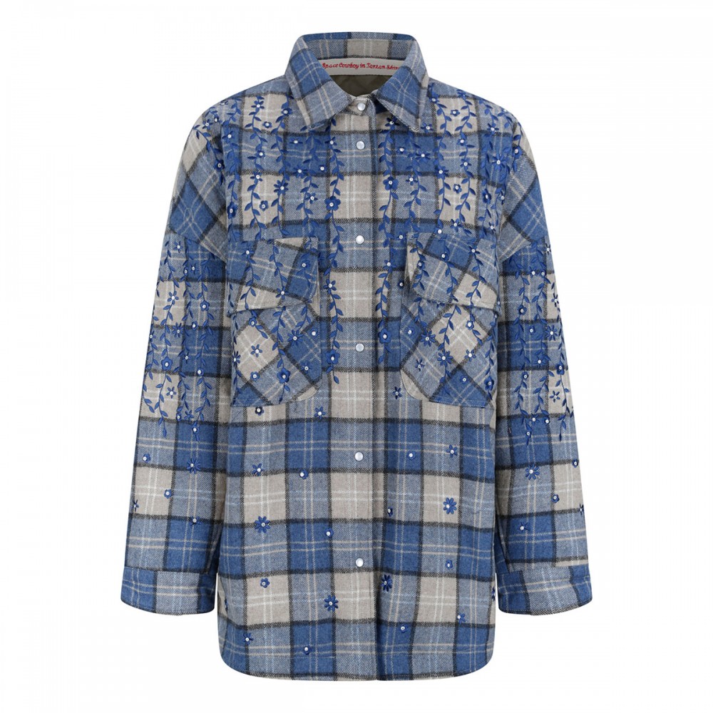 Embroidered flannel overshirt with...
