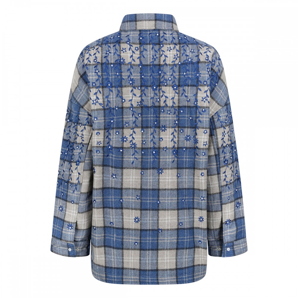 Embroidered flannel overshirt with...