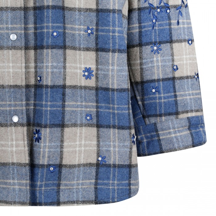Embroidered flannel overshirt with crystals
