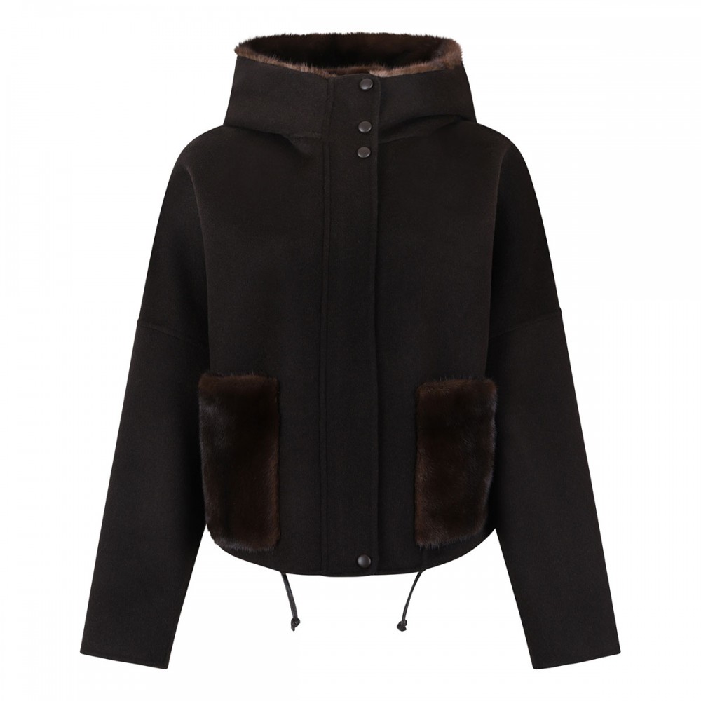 Zipped jacket with mink fur details