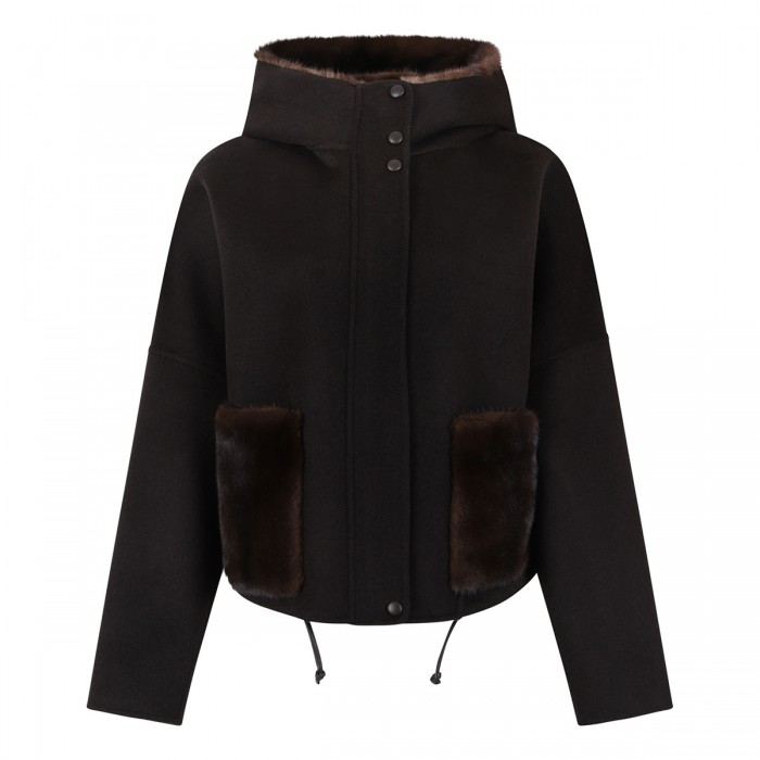 Zipped jacket with mink fur details