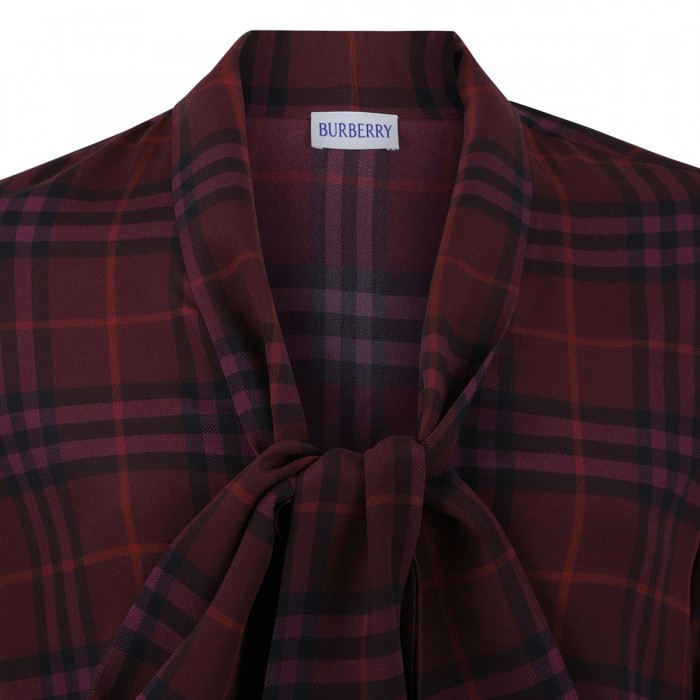 Check silk scarf blouse