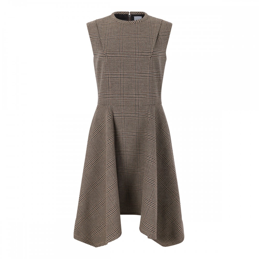 Asymmetric Prince of Wales midi dress