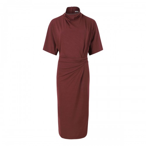 Cabernet-hue wool blend dress
