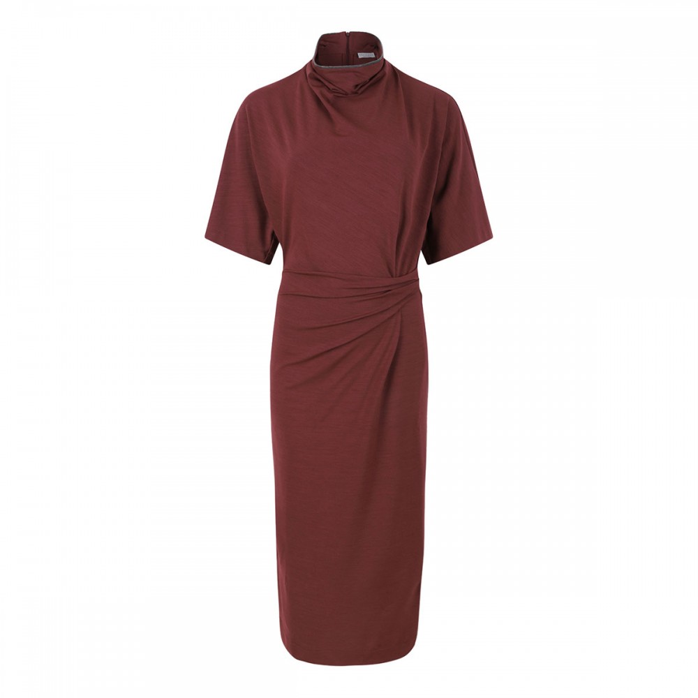 Cabernet-hue wool blend dress