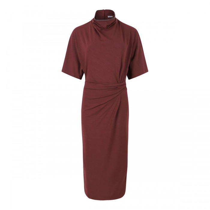 Cabernet-hue wool blend dress
