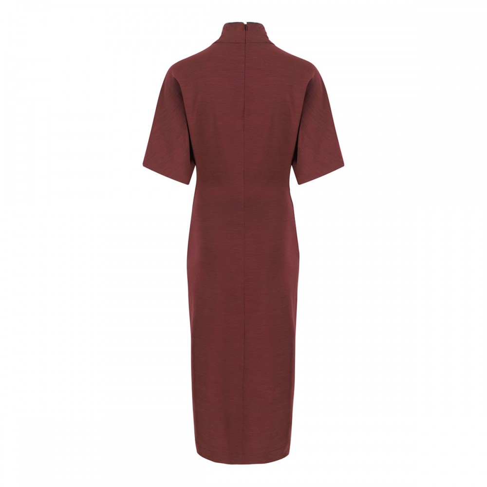 Cabernet-hue wool blend dress
