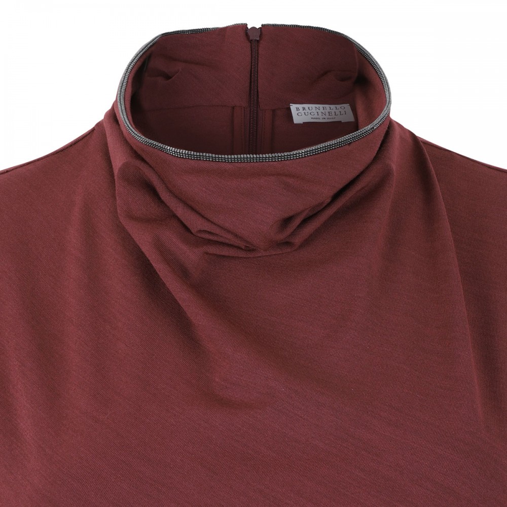 Cabernet-hue wool blend dress