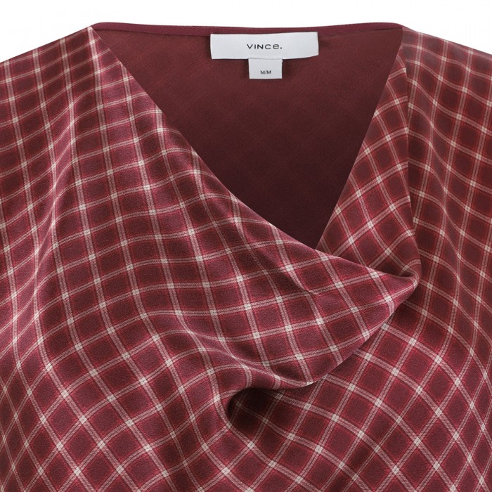 Ombré plaid cowl neck silk top