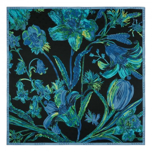 Floral Double G silk twill...